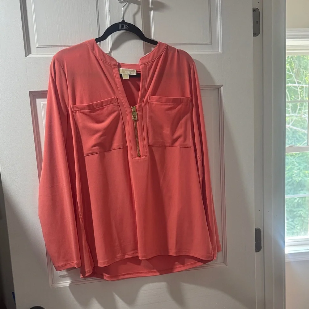 Michael Kors Light Coral Women's Top with Zipper Detail